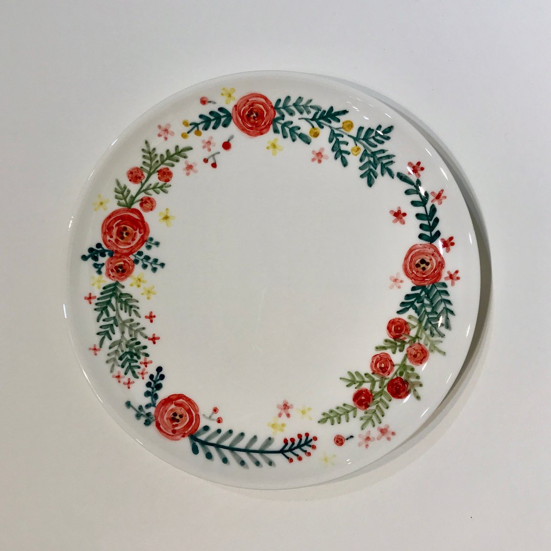 手绘7寸蛋糕盘 餐盘 玫瑰花圈 现货 - 盘子/餐盘/盘架 - 瓷 白色