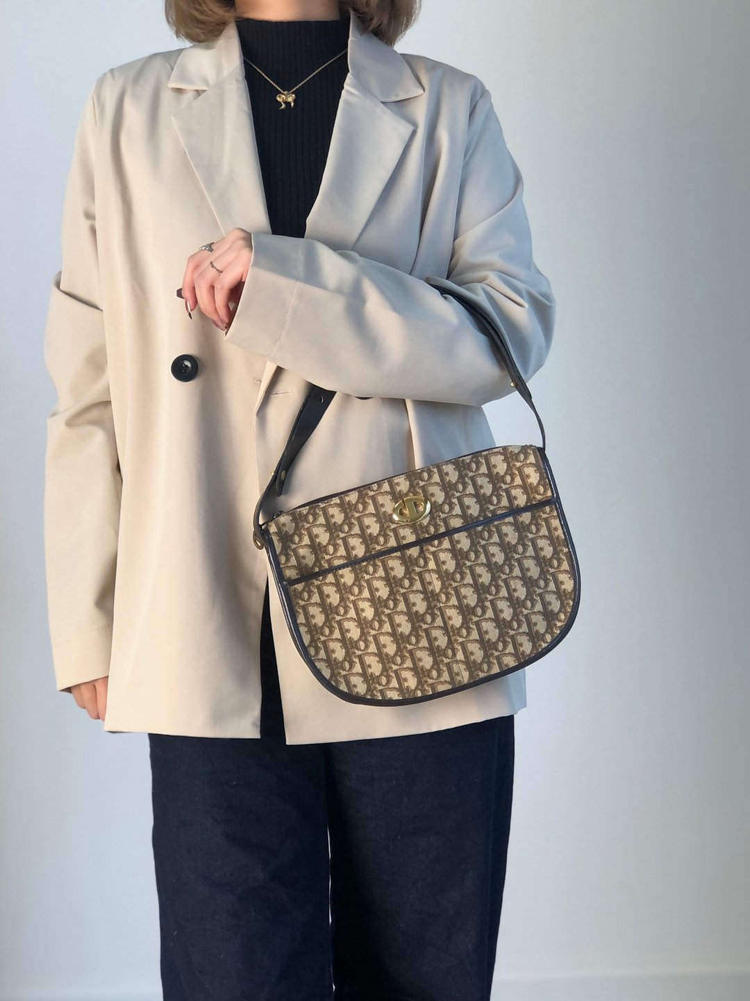 【日本直送 中古名牌包】Christian Dior 迪奥 Trotter 缇花图腾 侧背包 棕色 CD 缇花 f2cedr - 侧背包/斜挎包 - 棉 咖啡色