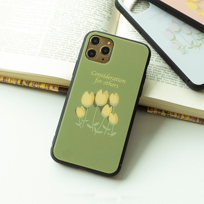 多设备兼容于智慧型手机外壳，玻璃 [郁金香] 细微差别设计，深色花痴， iPhone，Android JI72U - 手机壳/手机套 - 玻璃 卡其色