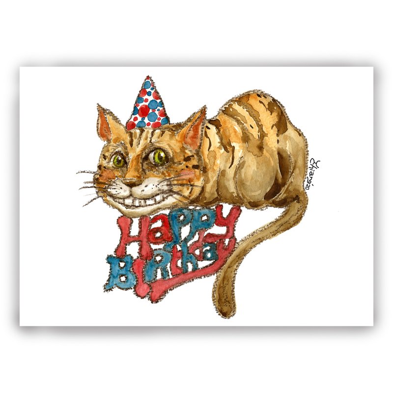 手绘插画万用卡/生日卡/明信片/卡片/插画卡-微笑生日猫 - 卡片/明信片 - 纸 