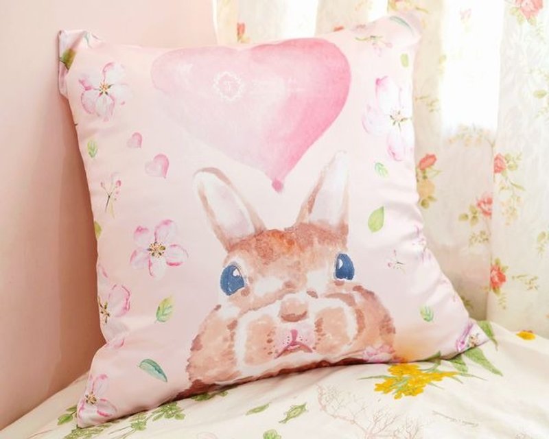 可爱天然呆兔粉嫩色示爱抱枕 / 标准尺寸 / 含印名服务 - 枕头/抱枕 - 丝．绢 