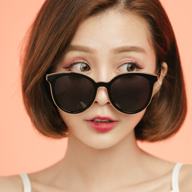 摩登佳人的沙瓦│复古纯黑香槟金边猫眼偏光墨镜│UV400太阳眼镜 - 墨镜 - 塑料 黑色