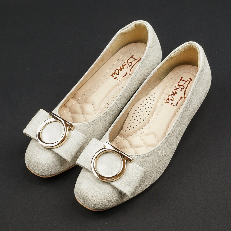 环形饰扣细绒低跟上班鞋-柔和米 - 其他女款皮鞋 - 真皮 卡其色