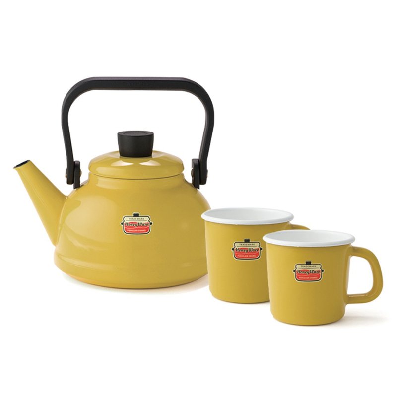【3件组】Solid经典系列_1.6L珐琅烧水壶+8cm珐琅马克杯(芥末黄) - 咖啡壶/周边 - 珐琅 黄色