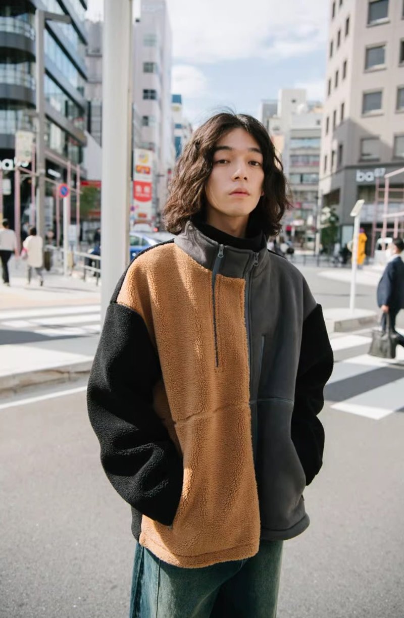 硬派少年 日系羊羔毛外套 寬鬆加厚棉服 - 男装外套 - 其他材质 咖啡色