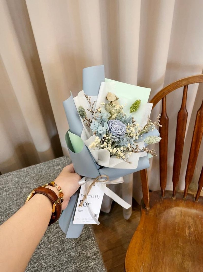 干燥花束【寂静蓝绿小花束】 生日礼物 玫瑰花束 生日花束 毕业花 - 干燥花/捧花 - 植物．花 