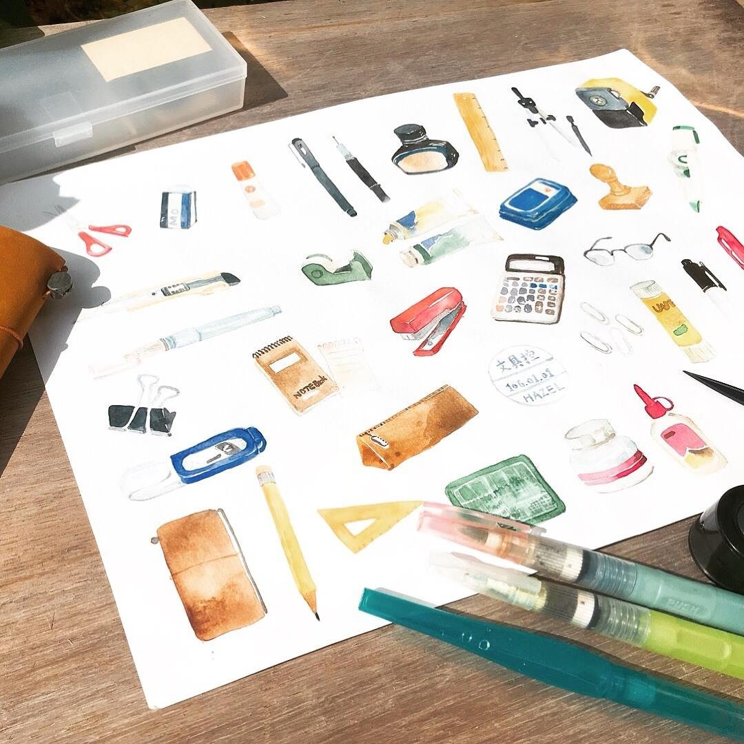 可许愿时段。水笔画画课 文青的文具小物 / 初心者可 - Hazel老师 - 插画/绘画/写字 - 纸 