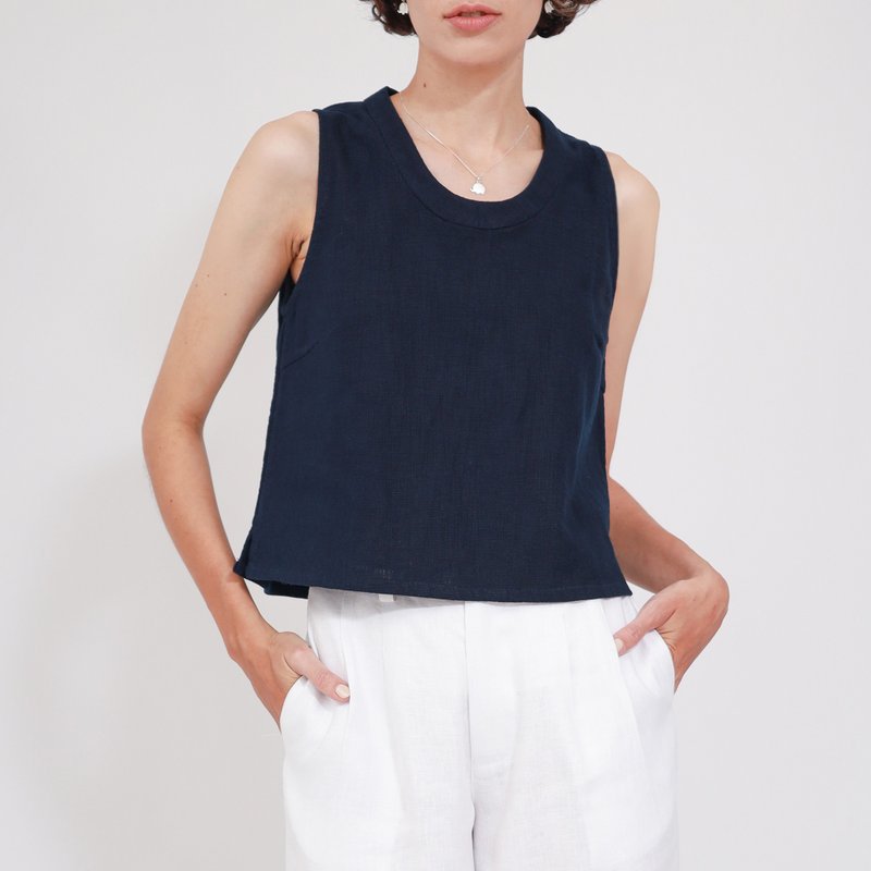 棉质短上衣，夏季上衣，棉质背心，蓝色 - 女装上衣 - 棉．麻 蓝色