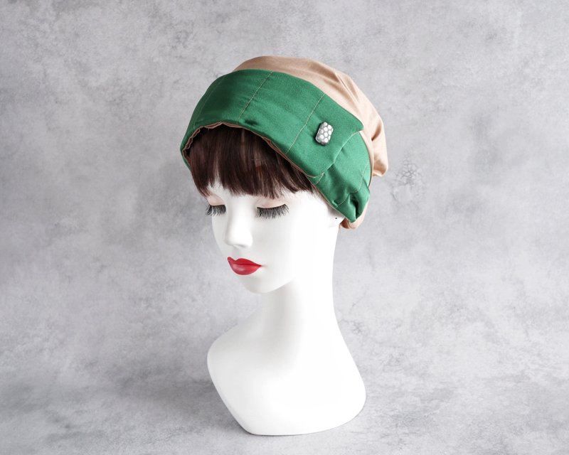 日本制 两用 医疗用发带 缀饰珠饰 腰带式 绗缝 绿色缎面 - 发饰 - 棉．麻 绿色