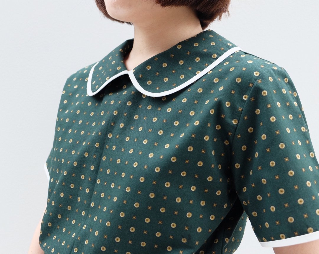 Big-collar top : Green Color - 女装上衣 - 棉 绿色