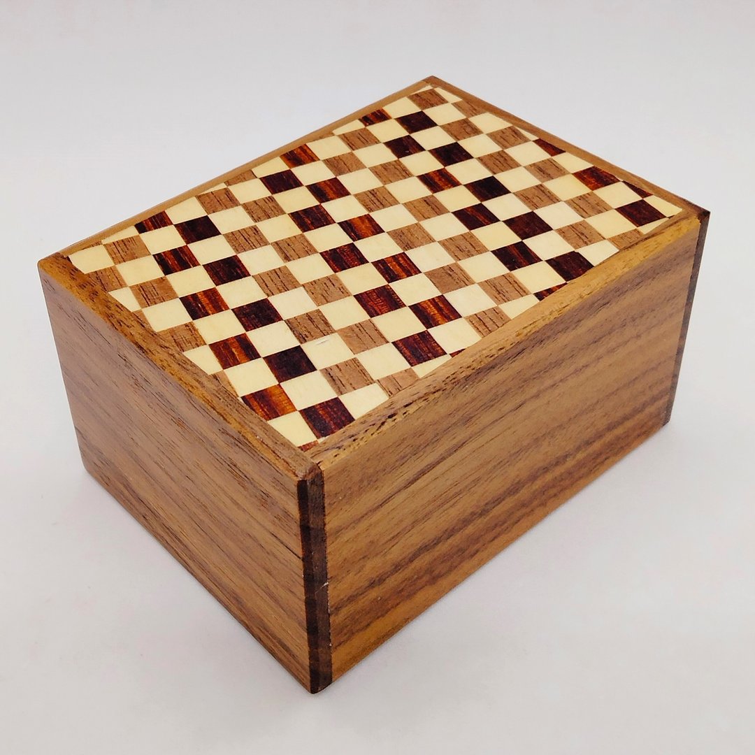 3 sun 12 steps Checkered pattern Walnut wood Japanese puzzle box Himitsu-bako - 其他 - 木头 