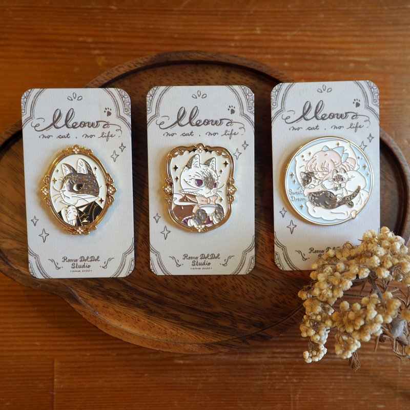 Chiya Pin 复古金属襟章徽章 共三款 Meow no cat, no life系列 - 徽章/别针 - 其他金属 金色