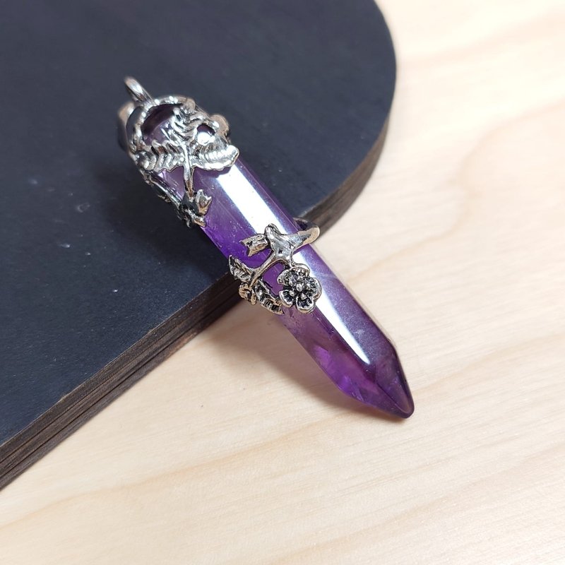 紫晶吊咀/灵摆 (玫瑰款) - 项链 - 其他金属 紫色