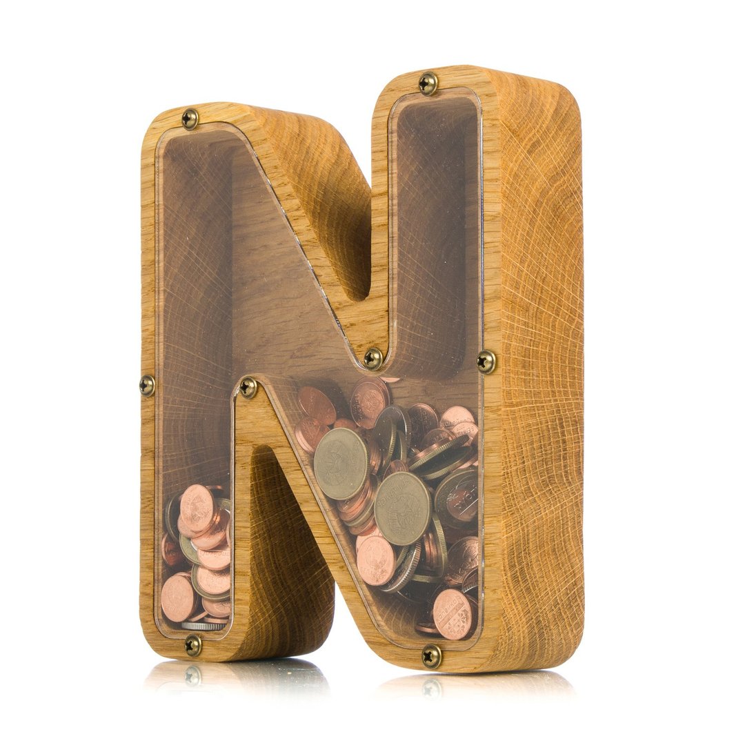 Wooden piggy bank for girl boy adult LETTER wood toy Baby shower gift kid money - 储蓄罐 - 木头 