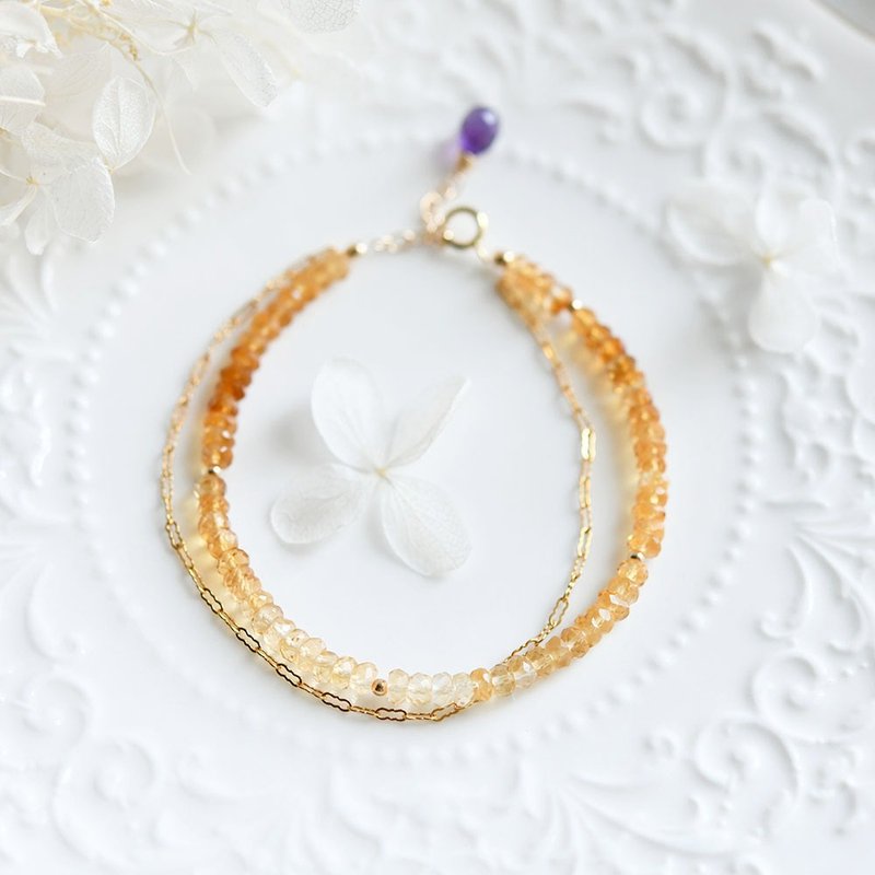 友爱与希望 繁荣与财富 幸运石 渐层黄水晶与紫水晶链式手链 11月诞生石 - 手链/手环 - 宝石 黄色