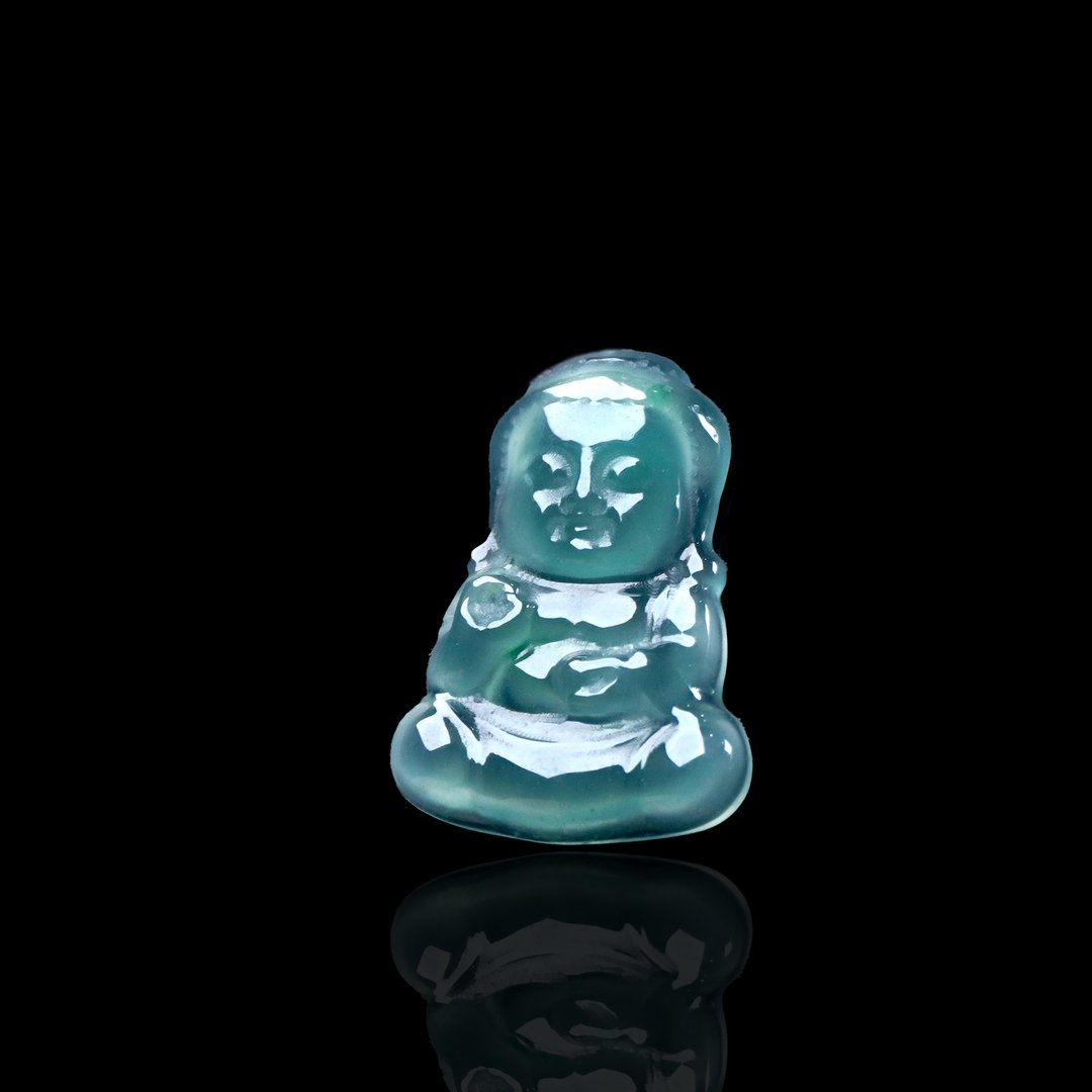 冰种蓝水翡翠宝宝佛 | 裸石 | 天然翡翠A货 | 送礼 - 项链 - 玉石 蓝色