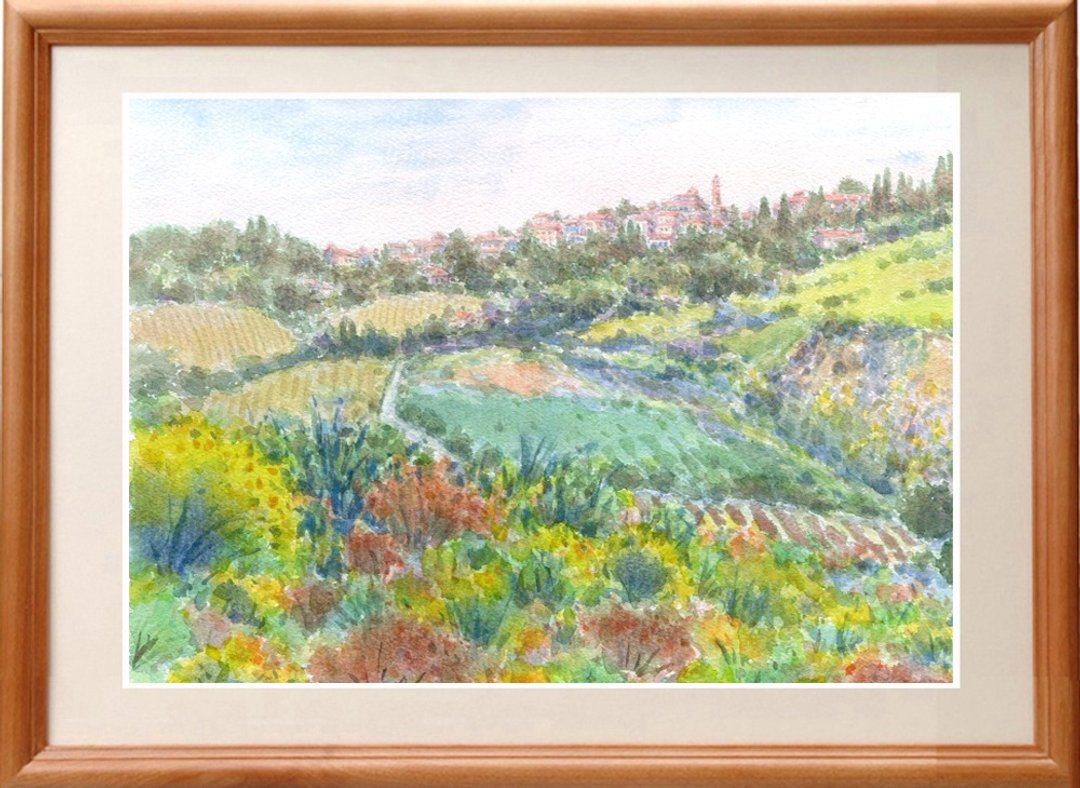 定制原创水彩画金雀花盛开的山丘 - 海报/装饰画/版画 - 纸 绿色