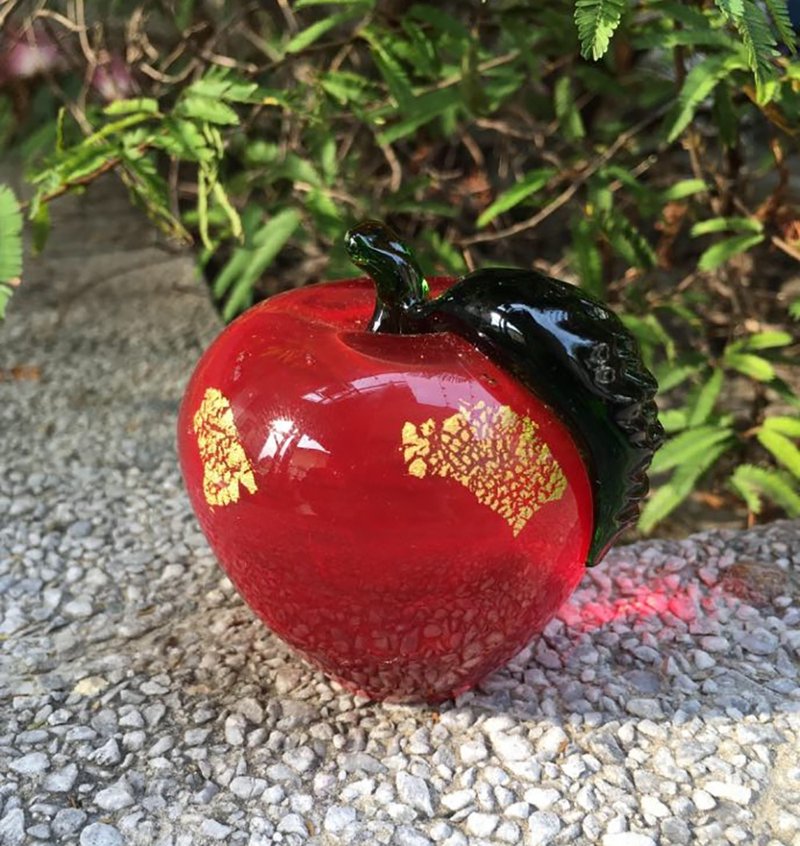 水晶玻璃 金箔 苹果 纸镇 平安 - 摆饰 - 玻璃 红色