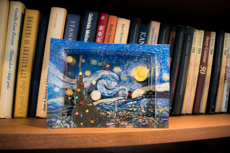 【立体名画卡片】圣诞星空- 漫步在星夜中的猫咪 - 卡片/明信片 - 纸 多色