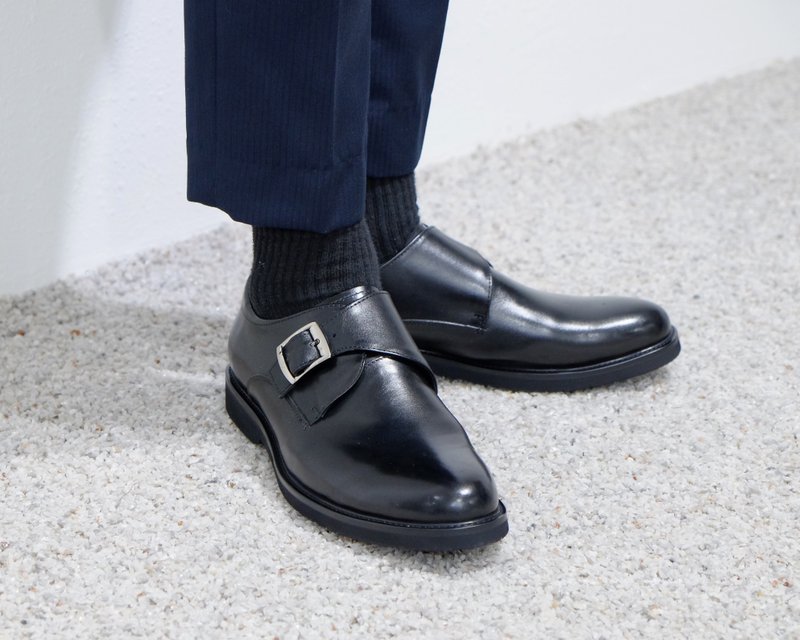 A/W18 Mens Black Single Monk Shoes 黑色简约单扣皮鞋 - 男款皮鞋 - 真皮 黑色