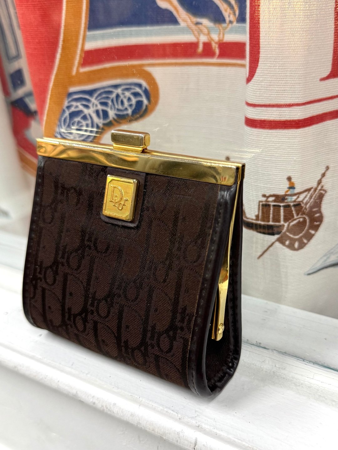 中古正品 Christian Dior 迪奥老花零钱包 散纸包 首饰收纳包 - 零钱包 - 真皮 咖啡色