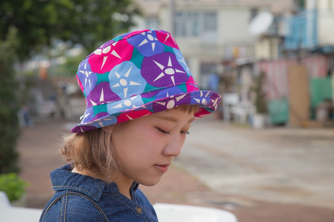 niwa_日本花布阔檐帽.牵牛 - 帽子 - 棉．麻 紫色