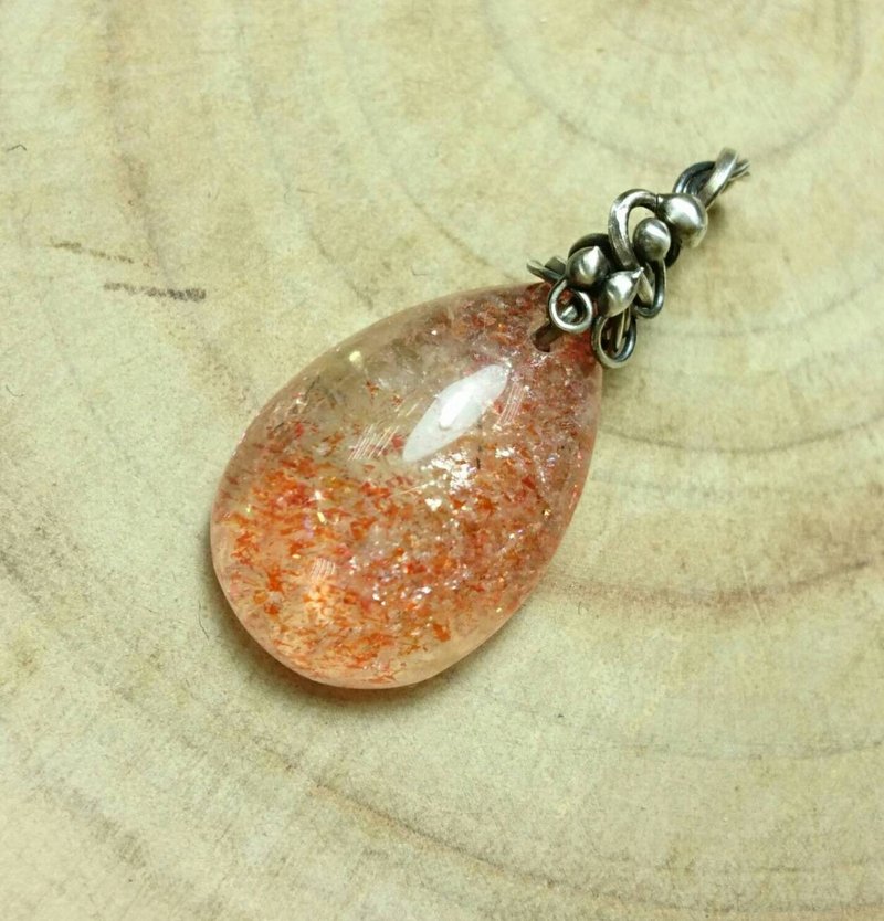 太阳石/日长石纯银缠绕坠 - 项链 - 宝石 橘色