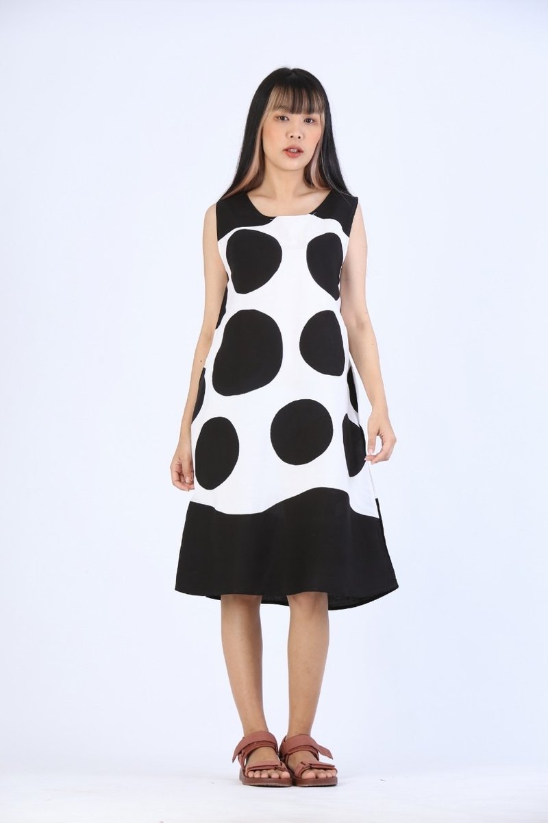 Short Dress Cotton Rayon Hand Paint For Summer Beach Vacatio - 女装上衣 - 棉．麻 黑色