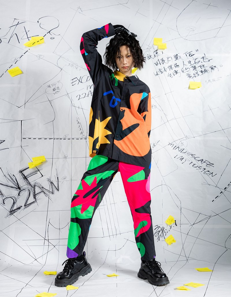 跨界联名黑印花经典衬衫 - 男装衬衫 - 棉．麻 黑色