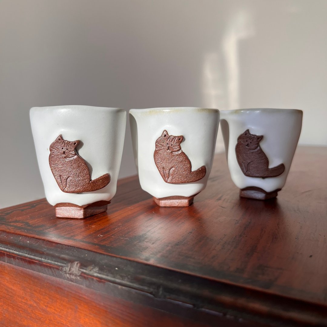 猫猫小雪杯 / 陶 / 白釉 - 茶具/茶杯 - 陶 白色