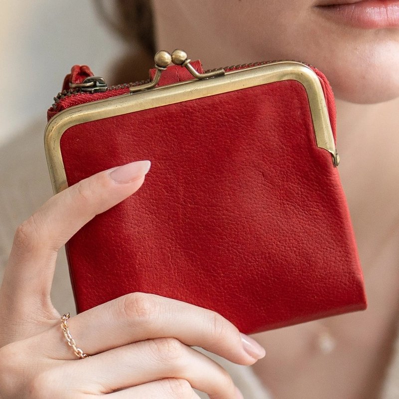 口金包 单宁植鞣 天然牛皮 零钱包 系统收纳 红色 - 皮夹/钱包 - 真皮 红色