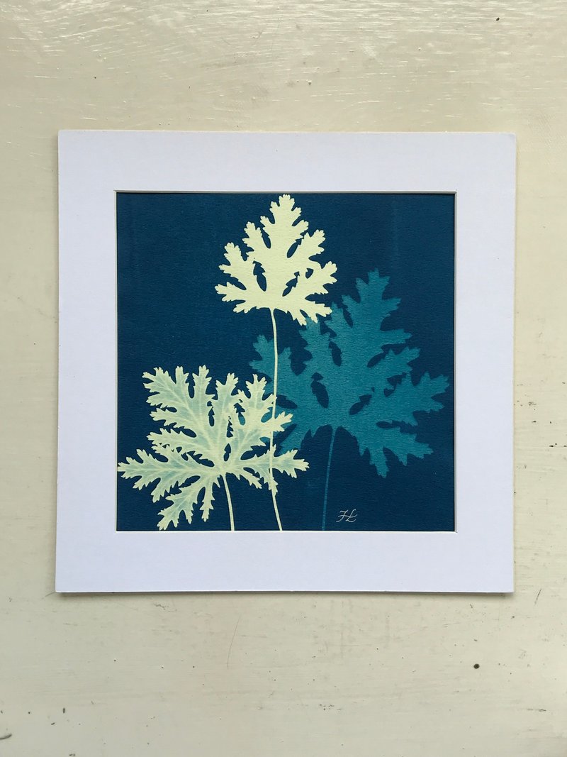 植物剪影。手作蓝晒框画 - 墙贴/壁贴 - 纸 蓝色