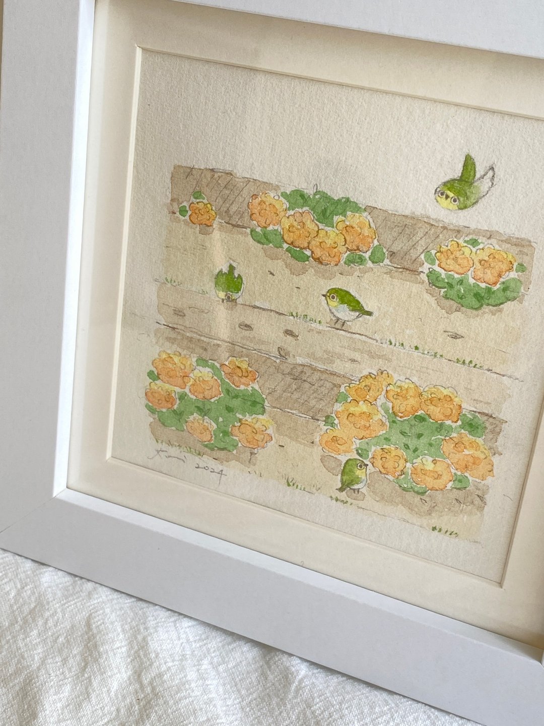 绿绣眼•花   水彩原画 - 其他 - 纸 