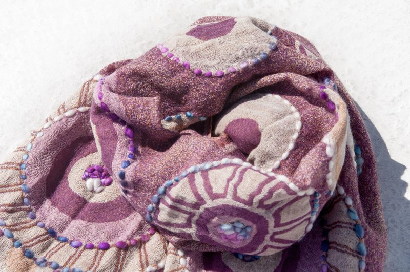 水煮羊毛披肩/针织围巾/刺绣围巾/羊绒披巾/喀什米尔Cashmere-桃 - 围巾/披肩 - 羊毛 粉红色