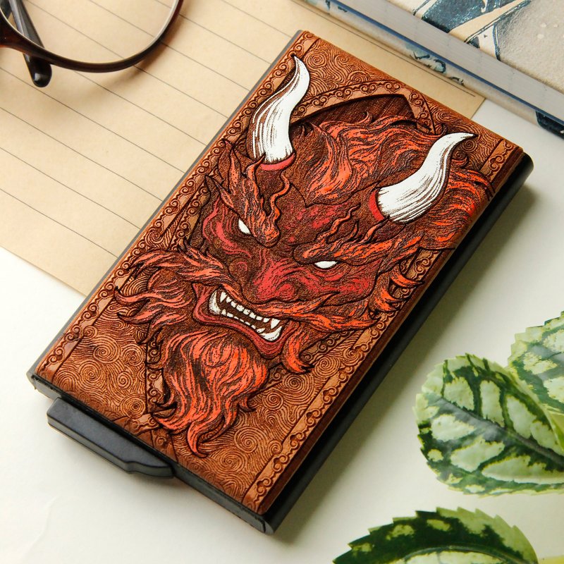 鬼 - 雷射雕刻手绘木质卡片夹 - 名片夹/名片盒 - 木头 咖啡色
