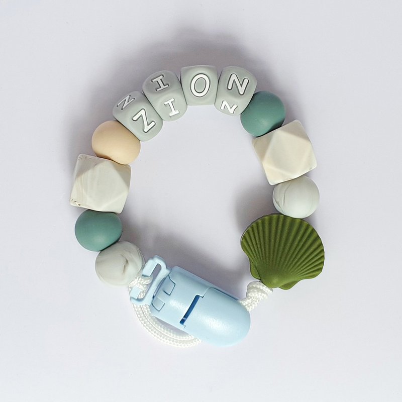 ZION 贝壳 绿灰 奶嘴链夹 / 定制化奶嘴链 可套香草奶嘴 27cm - 玩具/玩偶 - 其他材质 