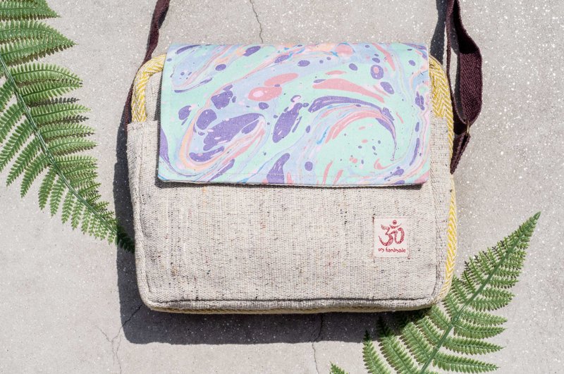 天然棉麻手织布轻便包 斜背包 侧背包 肩背包 托特包 书包-水彩色 - 侧背包/斜挎包 - 棉．麻 多色