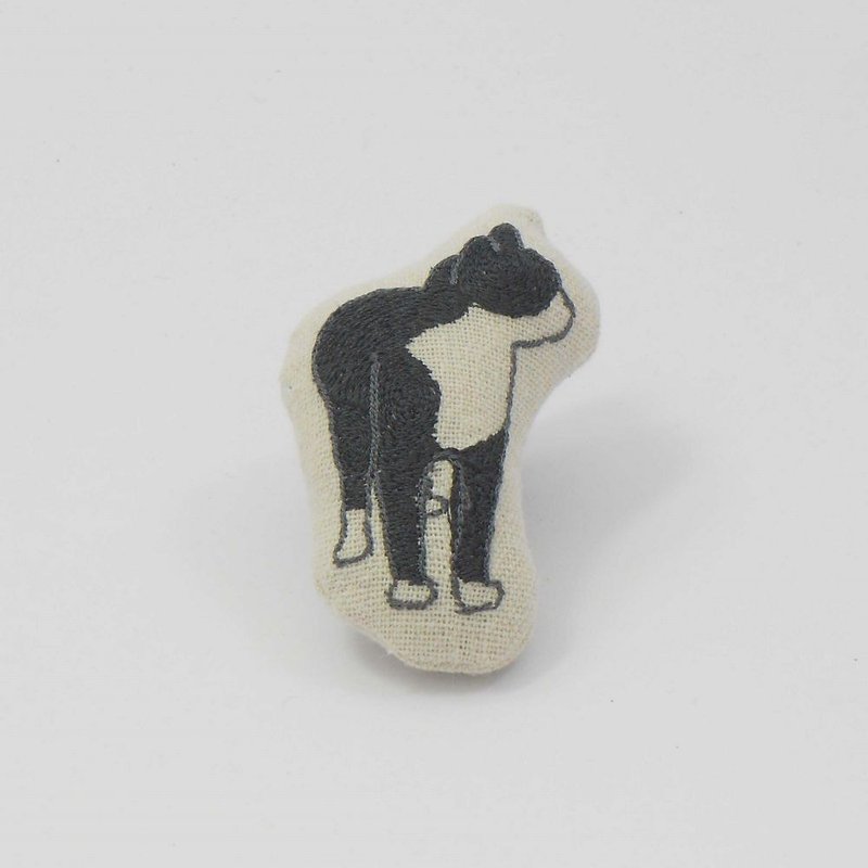 刺绣  猫猫别针03-黑白猫01 - 胸针 - 棉．麻 白色