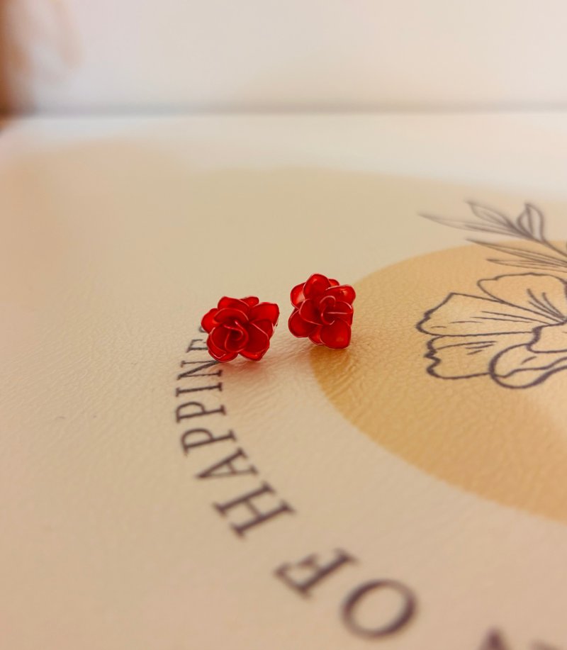 New 新品_热情玫瑰_耳针_手工水晶花 - 耳环/耳夹 - 其他材质 