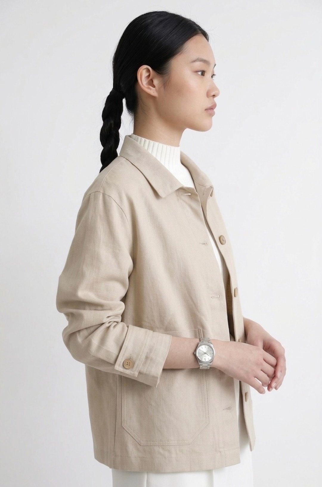 日系极简工装风衬衫夹克 - 女装休闲/机能外套 - 棉 卡其色
