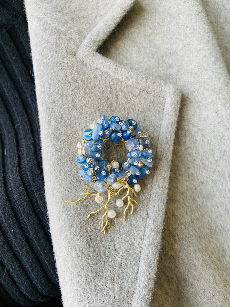 【母亲节礼盒】和风拉布拉多石珊瑚胸针 清雅胸针 日本风格胸针v3 - 胸针 - 半宝石 蓝色
