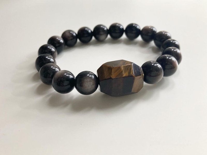 男款水晶手链 银曜石配黄虎眼石提升能量信心财运 - 手链/手环 - 水晶 