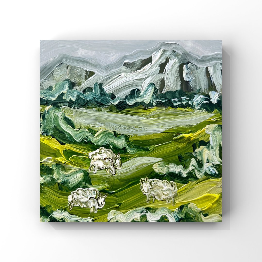 新西兰风景油画山脉绿色丘陵高地小艺术品 - 海报/装饰画/版画 - 其他材质 多色