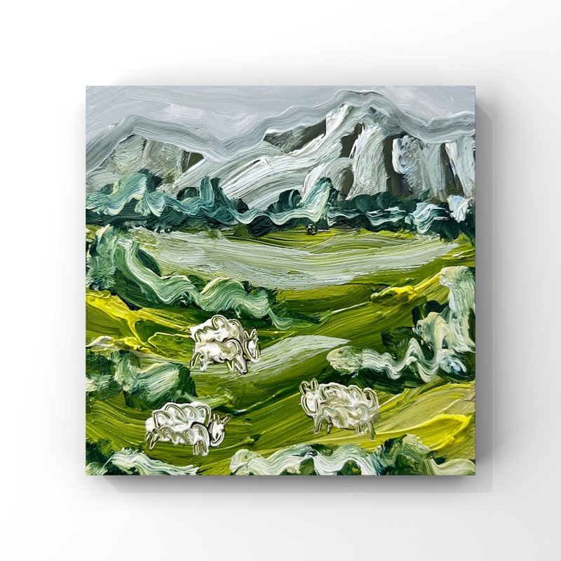 新西兰风景油画山脉绿色丘陵高地小艺术品 - 海报/装饰画/版画 - 其他材质 多色