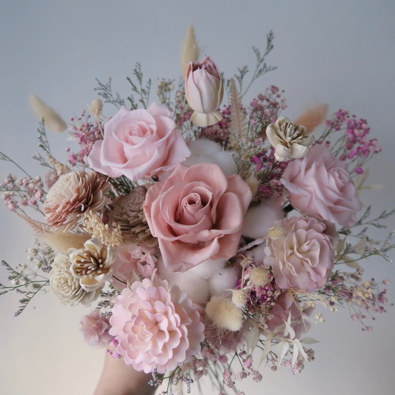 定制 经典圆形捧花 粉白 / 婚摄 干燥花 永生花 捧花 花束 - 干燥花/捧花 - 植物．花 粉红色