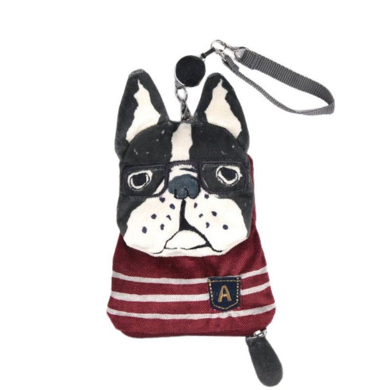 Kusuguru Japan 票卡夹 伸缩卷线零钱包 刺绣绒毛立体造型-斗牛犬 - 零钱包 - 聚酯纤维 红色