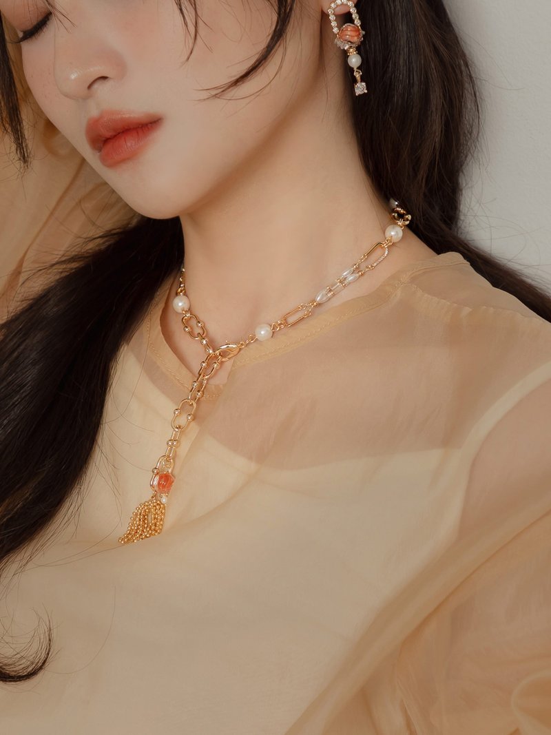 金鱼向往。MUCHAT手作14KGP锆石琉璃珍珠项链 - 项链 - 其他金属 金色