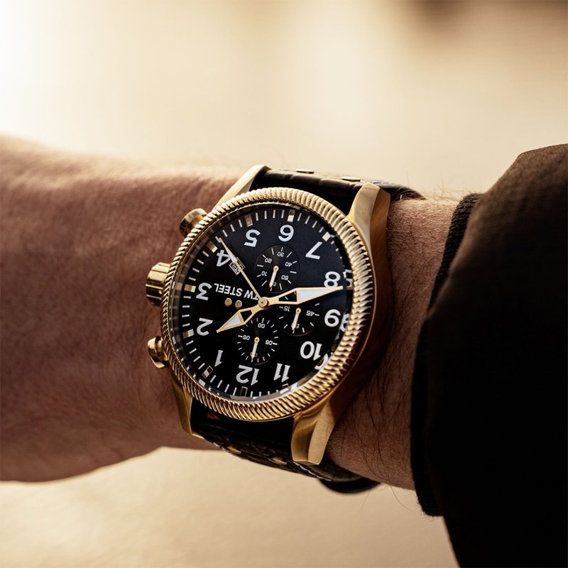 下单即赠品牌篮球　VOLANTE 系列 金色黑面计时码表 - 男表/中性表 - 其他金属 黑色