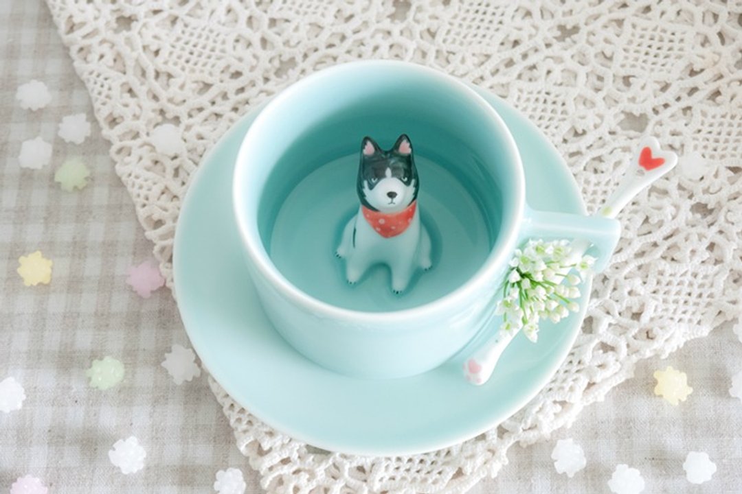 三浅陶瓷|原创 哈士奇犬咖啡杯 萌蠢二货 手工手绘陶瓷咖啡杯情侣 - 咖啡杯/马克杯 - 瓷 
