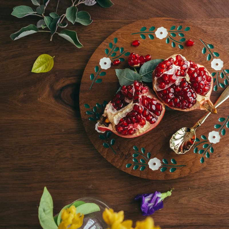 White Flora Teak Tray - 浅碟/小碟子 - 木头 咖啡色